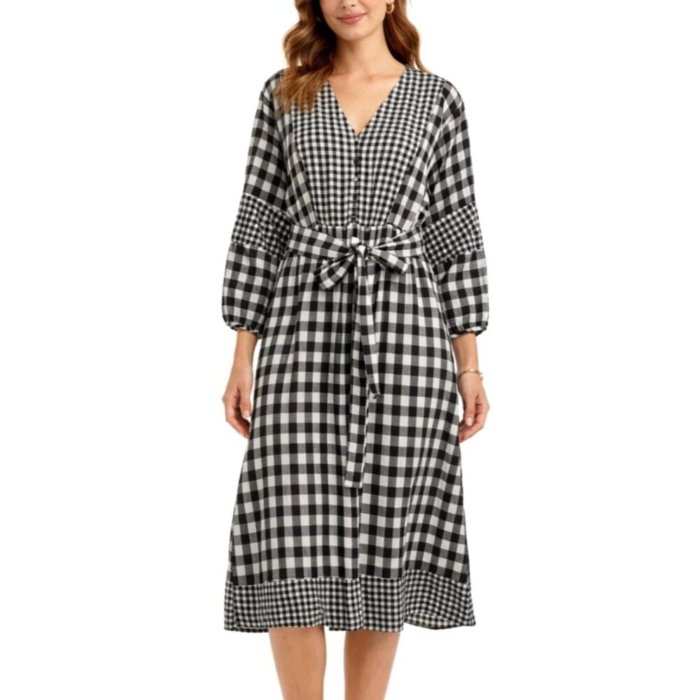 J. Crew Tie-Waist Button-Front Gingham Midi Dress